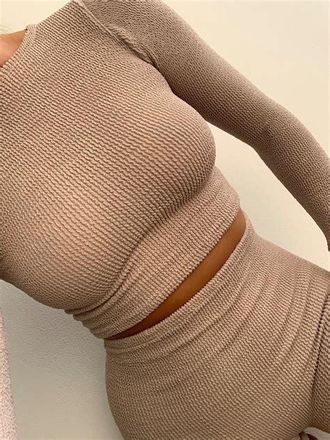 High Neck Nude Crinkle Top With Long Sleeve Thumbholes Etsy