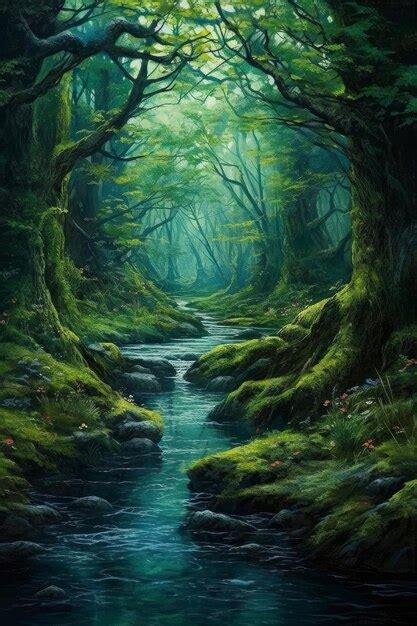 Premium AI Image | Ultra realistic forest wall art paintings