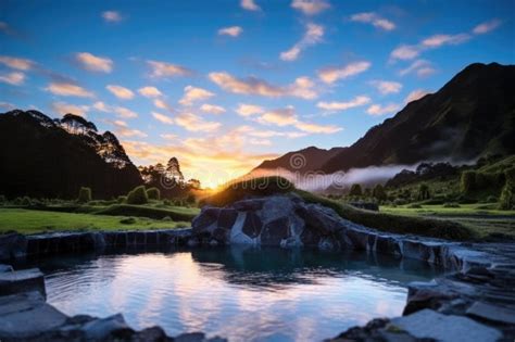 A Secluded Hot Spring Kissed By Sunrise Stock Illustration Illustration Of Light Outdoor