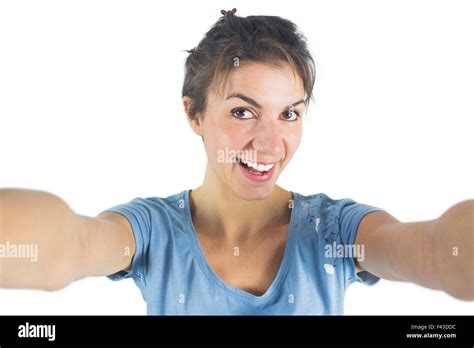 Casual Brunette Taking A Selfie Stock Photo Alamy