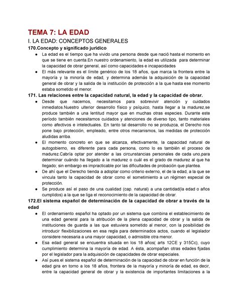 Apuntes Del Tema 7 De Derecho Civil La Edad TEMA 7 LA EDAD I LA