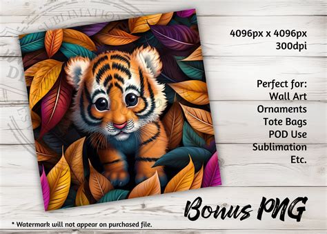 Colorful Cute Tiger Cub Tumbler Wrap Png For Sublimation Etsy