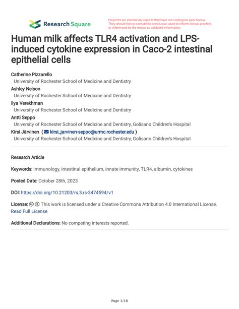 Pdf Human Milk Affects Tlr Activation And Lps Induced Cytokine