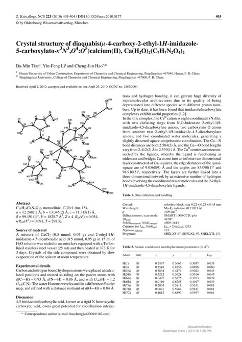 PDF Crystal structure of diaquabis μ 4 carboxy 2 ethyl 1H imidazole