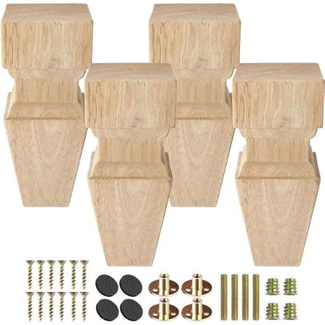 Lot De Pieds Meubles En Bois Brut Cm Avec Boulons Et Vis