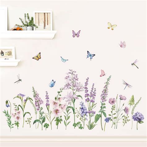 Decalmile Stickers Muraux Fleur De Jardin Autocollant Mural Floral Rose