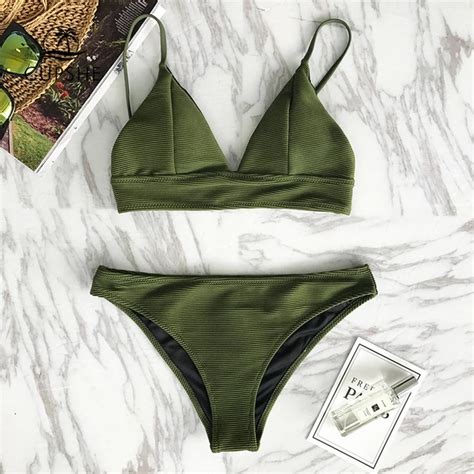 Cupshe Army Green Solid Bikini Set Women Triangle Sexy Two Pieces Swimwear Girl Plain Beach