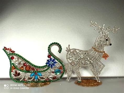 Czech Handmade Rhinestones Christmas Reindeer With A Sled Decoration EBay