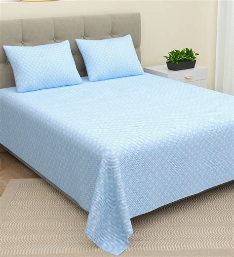 Buy Blue Abstract 220 Tc Cotton 1 Double King Size Bedsheet With 2