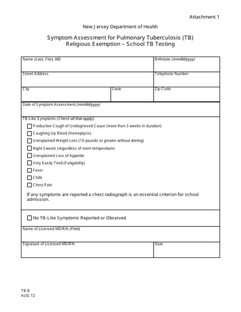 Printable Tb Test Form For Employment