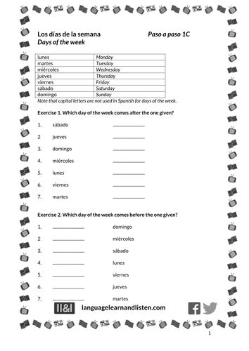 Los Dias De La Semana Worksheet