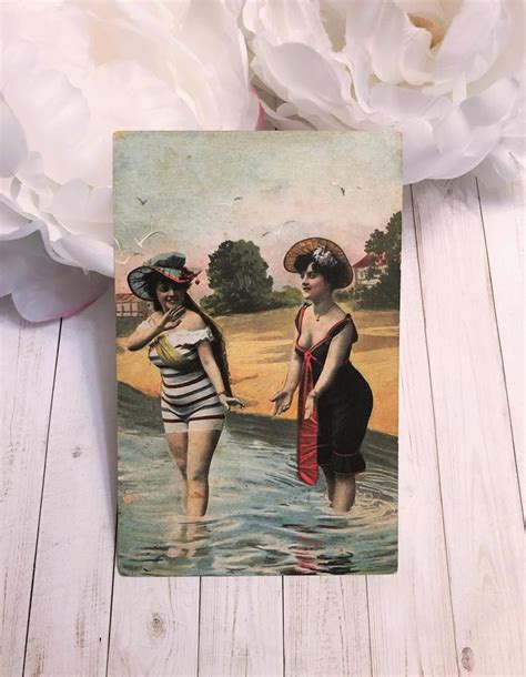 Bathing Beauties Antique Postcard C 1910 Edwardian Old Etsy Antique