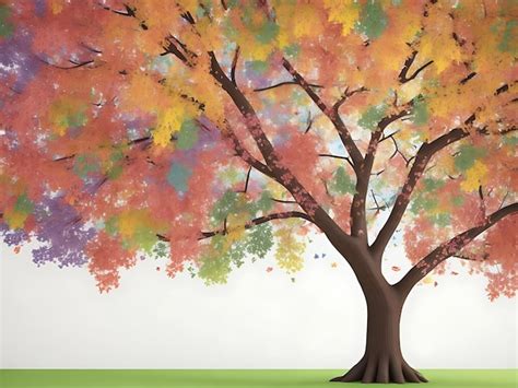 Fondo de ilustración de árbol colorido con hojas en ramas colgantes