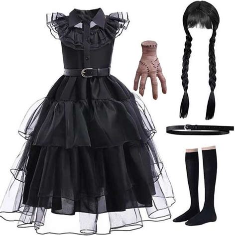 Vestido Preto de Quarta feira da Família Addams para Show de Halloween