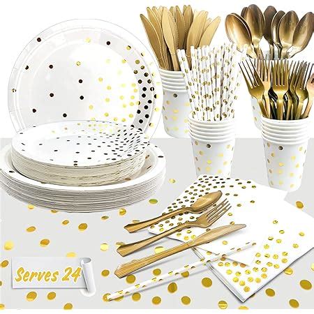 Amazon White And Gold Party Supplies Pcs Disposable Dinnerware