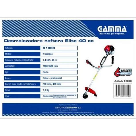 DESMALEZADORA GAMMA ELITE 40CC G1838 Arco Maquinarias S A