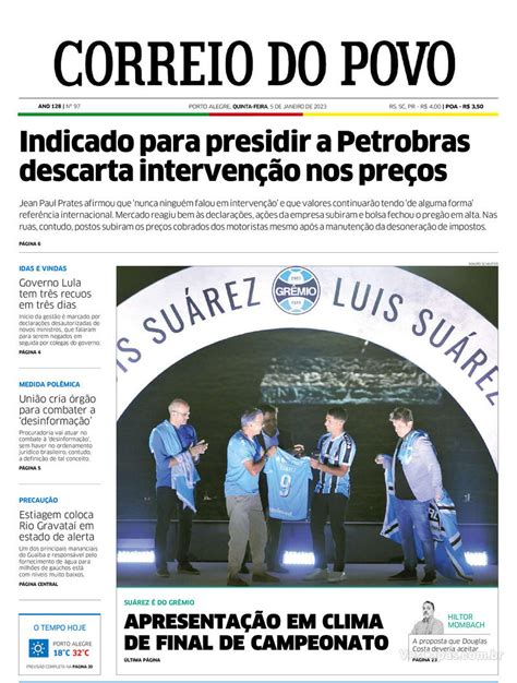 Capa Correio Do Povo Quinta 5 De Janeiro De 2023