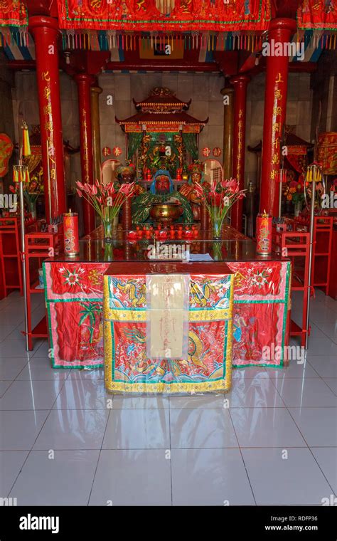 Manado, Indonesia - August 04 2015: Shrine on Klenteng Kwan Kong Temple, one of the oldest ...