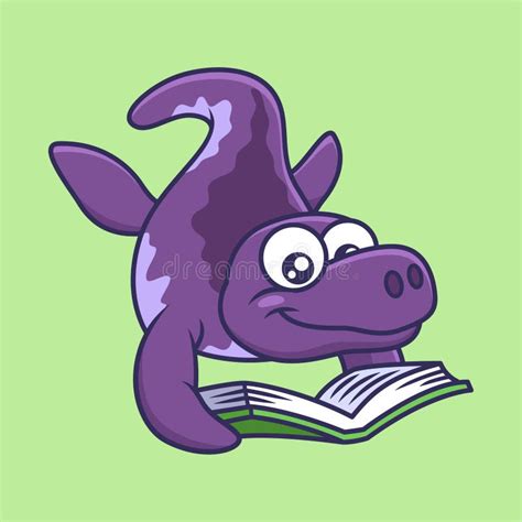 Cute Dino Mosasaurus Reading A Book Cartoon Character Vector