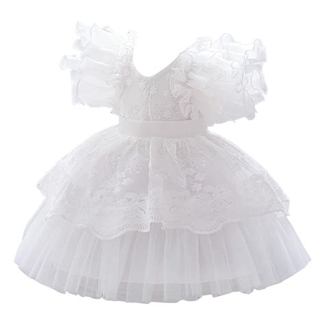 Tiijoy Newborn Girls Lace Embroidery Pageant Gown Wedding Party Evening