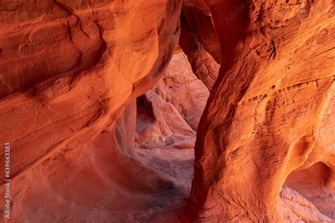 Interior View Of Windstone Arch Or Fire Cave In Valley Of Fire State Park In Mojave Desert Near