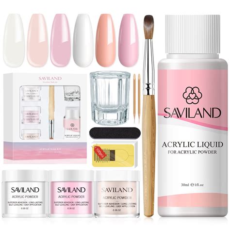 Saviland Complete Acrylic Nail Kit Clear Pink Nude Powder Liquid Set