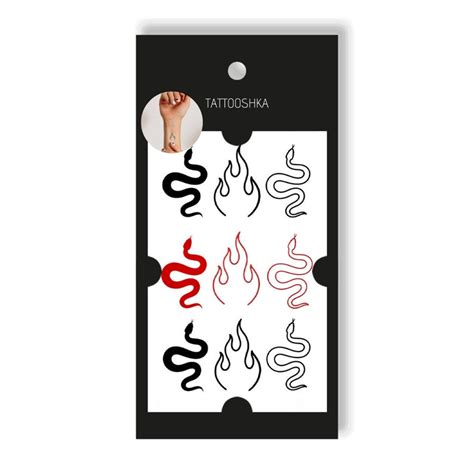 Fake Tattoo Snake and Fire Women Watercolor Temp Tattoo Hand Drawn Thin ...