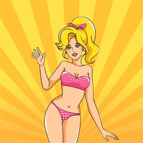 Vector Pop Art Woman Stands In Swimsuit Stock Vector Image By