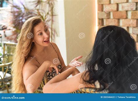 Russian Beautiful Blonde Woman Talking With Her Best Friend Stock Photo Image Of Lifestyle