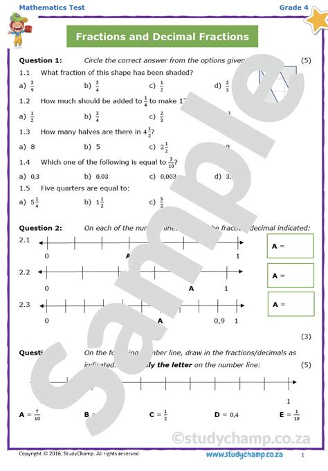 Grade 4 Mathematics Test Common Fractions And Decimal Fractions