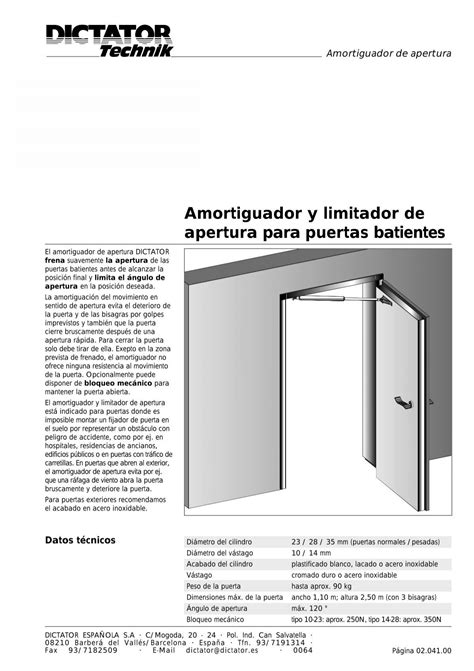 Amortiguador Y Limitador De Apertura Para Puertas Batientes Dictator