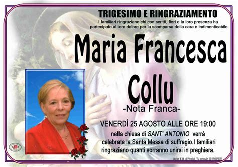 Funerali E Annunci Funebri A Villacidro Maria Francesca Collu Funer24