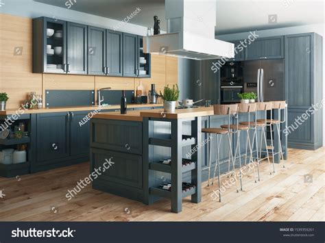 Residential Interior Modern Kitchen Luxury Mansion Stock Illustration ...