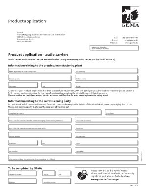 Fillable Online Product Application Gema De Fax Email Print PdfFiller