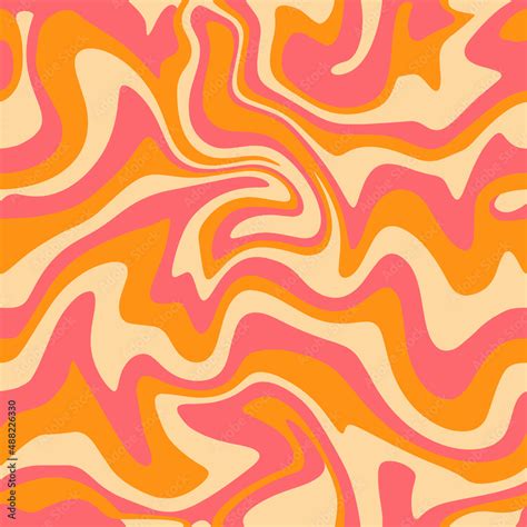 1970 Wavy Swirl Seamless Pattern In Orange And Pink Colors Hand Drawn