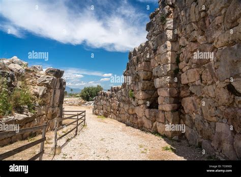 Ancient Greek Historic Site Of Tiryns In Peloponnese Greece Stock Photo