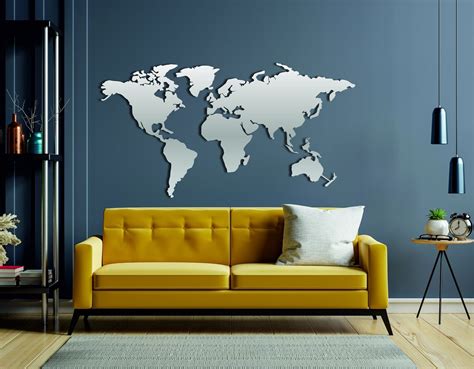 Metal World Map Wall Art Metal World Map Decor Metal Map - Etsy