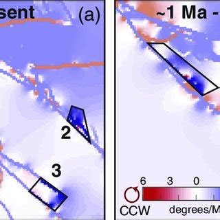 Vertical-axis rotation rates weighted over the past (a) ~2 Ma and (b ...