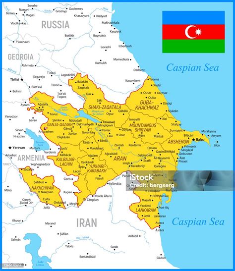 Vetores De Mapa Vetorial Do Azerbaijão Com Regiões Mar Lagos Rios Bandeira Nacional E Fronteiras