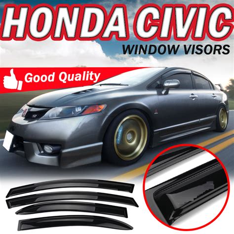 Fit 06 11 Honda Civic 4DR Dark Smoke Window Visors Guard Rain Deflector