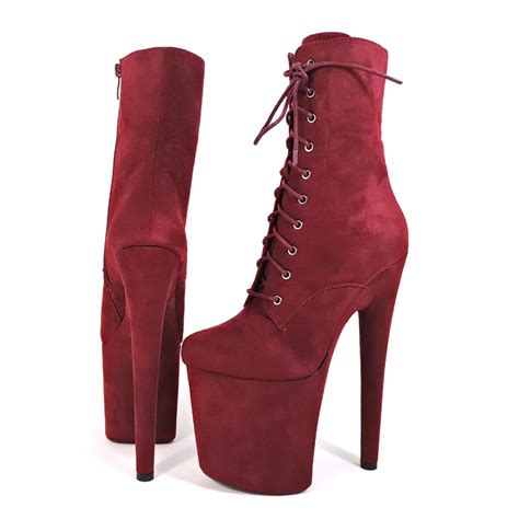 Latest Product Leecabe Wine Red Ankle Boots Extreme High Heels Devious