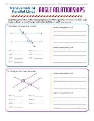 Transversals of Parallel Lines: Angle Relationships | Worksheet ...