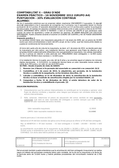 Conta Ii Exercici Ejercicios De Administraci N De Empresas Docsity