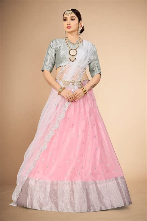 Woven With Embroidery Pink Net South Indian Style Half Saree At Rs 950