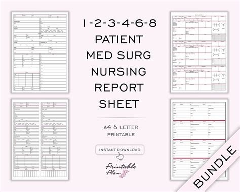 Med Surg Nurse Report Bundle Single And Multi Patient Report Sheet Rn Nurse Multi Patient Log