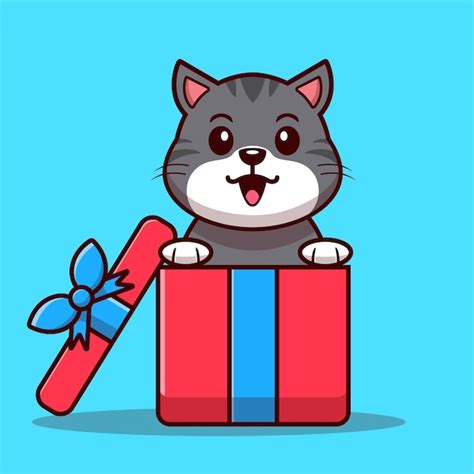 Premium Vector Cute Surprise Gift Smiling Cat Cartoon Vector Illustration