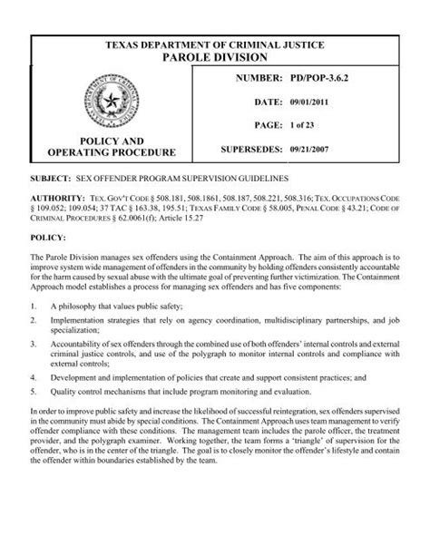 PD POP 3 6 2 Sex Offender Program Supervision Guidelines