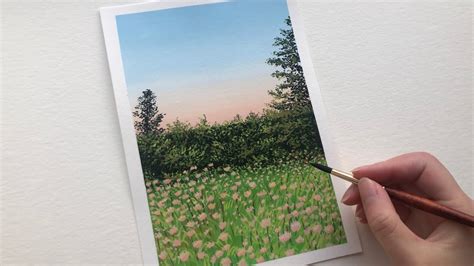 Gouache Real Time Tutorial How To Paint A Field Of Pink Flowers Youtube