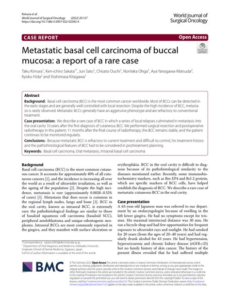 Metastatic Basal Cell Carcinoma of Buccal Mucosa | PDF | Metastasis ...