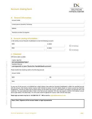 Fillable Online Account Closing Form BHandelsbankb Fax Email Print